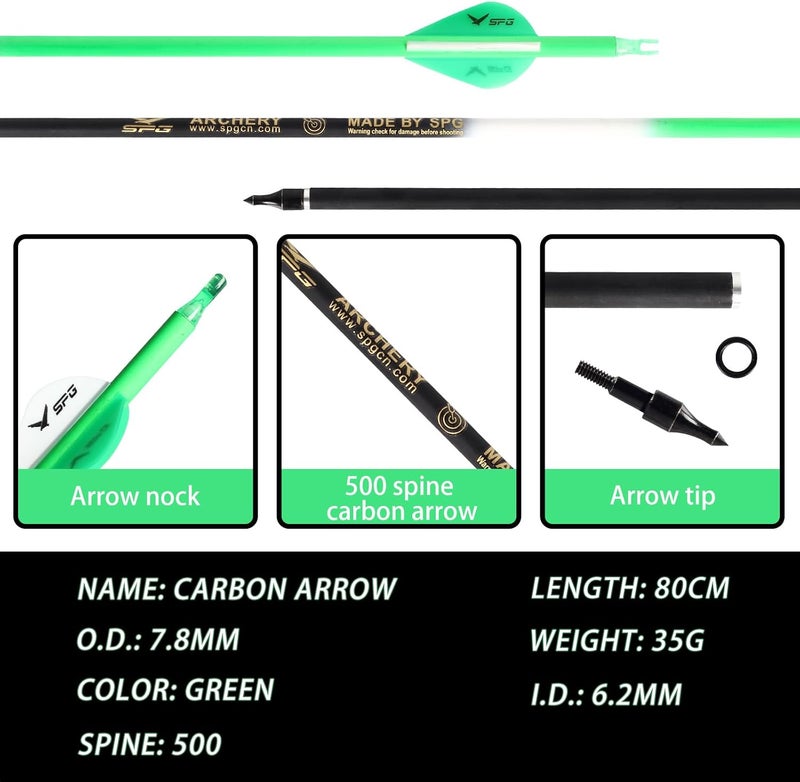 SP.G Archery Arrows for Compound Bow - 30 Inch Arrows for Compound Bow, 500 Spine Carbon Compound Arrows for Recurve Bow Shooting Hunting 12 Packs - Image 3